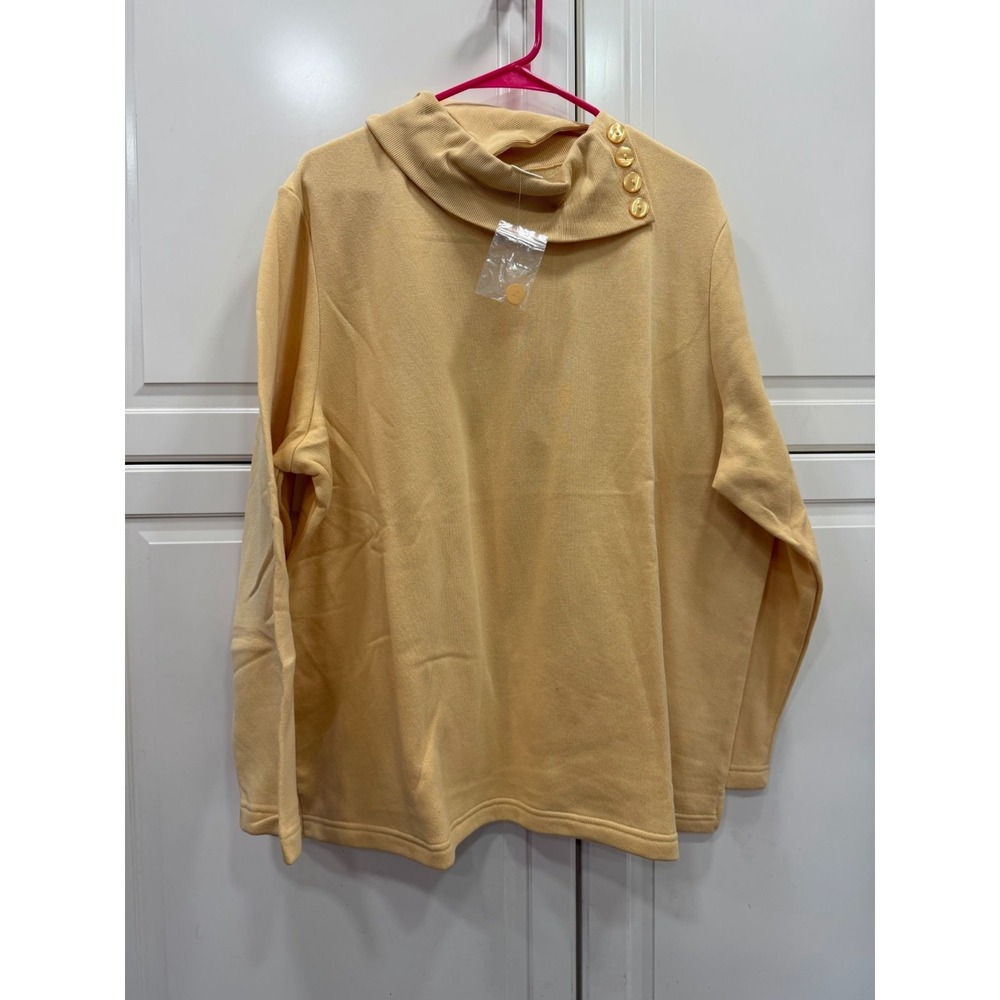 Blair Womens 2XL Button Accent Turtleneck Top Cotton/Polyester Yellow